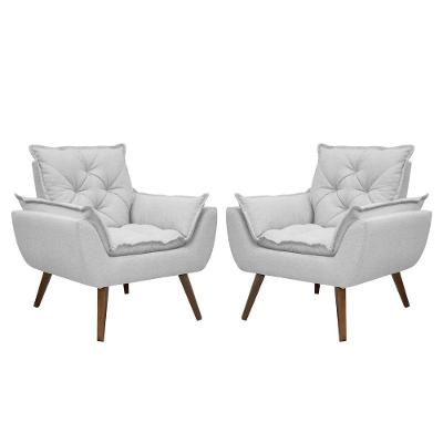Kit De 2 Poltronas Opala Conforto Tecido Boucle Pés Trapézio Cinza