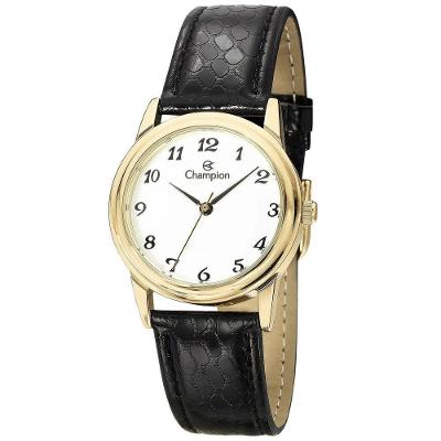 Relógio Champion Feminino Dourado Couro Preto Cn28008b