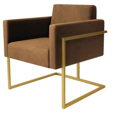 Poltrona Decorativa Bélgica Couro Bege Metal Dourado