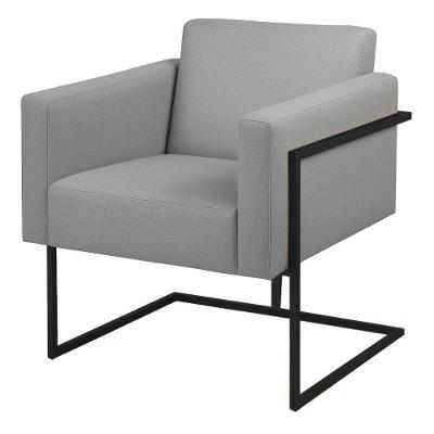 Poltrona Decorativa Bélgica Linho Cinza Claro Metal Preto