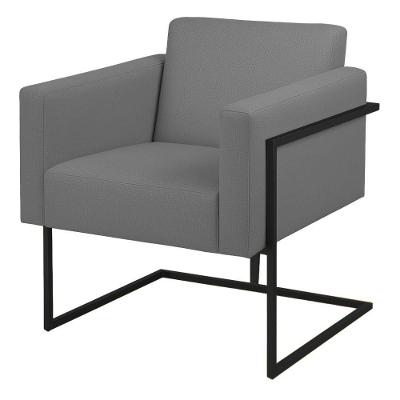 Poltrona Decorativa Bélgica Linho Cinza Escuro Metal Preto