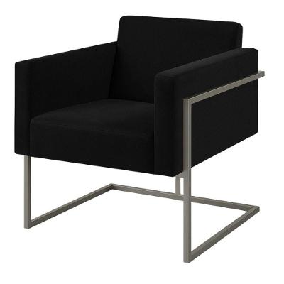 Poltrona Decorativa Bélgica Veludo Preto Metal Champanhe