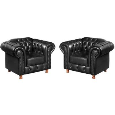 Kit 2 Poltronas Chesterfield Luís Xv Vintage Retrô Capitonê Couro Preto