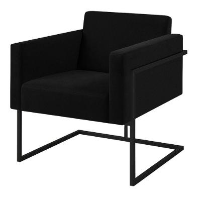 Poltrona Decorativa Bélgica Veludo Preto Metal Preto