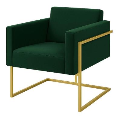 Poltrona Decorativa Bélgica Veludo Verde Escuro Metal Dourado