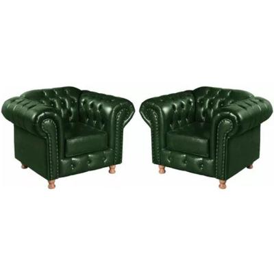 Kit 2 Poltronas Chesterfield Luís Xv Vintage Retrô Capitonê Couro Verde