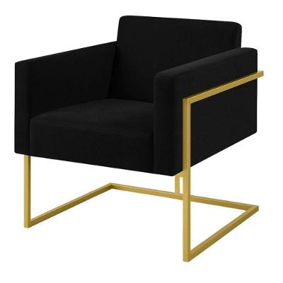 Poltrona Decorativa Bélgica Veludo Preto Metal Dourado