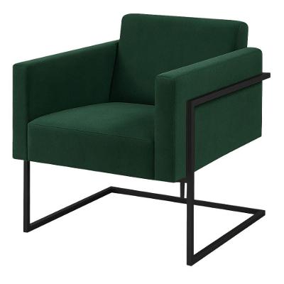 Poltrona Decorativa Bélgica Veludo Verde Escuro Metal Preto