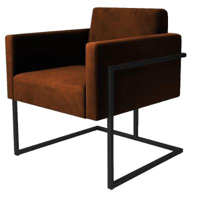 Poltrona Decorativa Bélgica Couro Caramelo Metal Preto