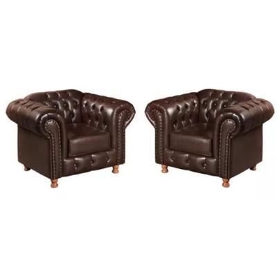 Kit 2 Poltronas Chesterfield Luís Xv Vintage Retrô Capitonê Couro Marrom