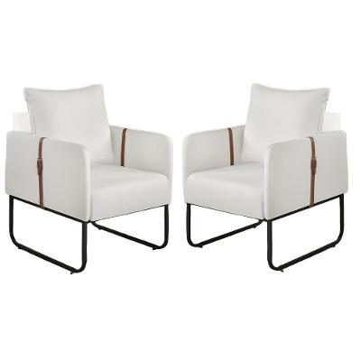 Kit 2 Poltronas Decorativa Luna Bouclé Off White Metal Preto