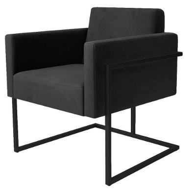 Poltrona Decorativa Bélgica Veludo Cinza Metal Preto