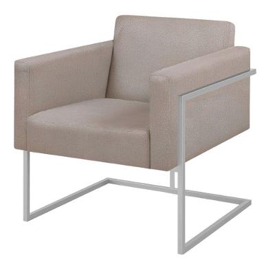 Poltrona Decorativa Bélgica Linho Bege Metal Champanhe