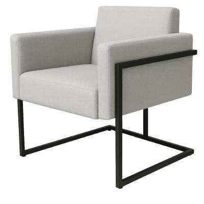 Poltrona Decorativa Bélgica Linho Branco Metal Preto