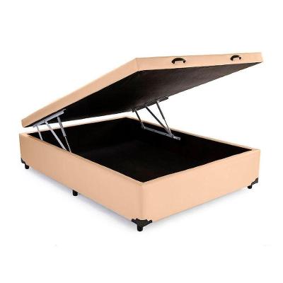 Cama Box Baú Blindado Casal Extremo Reforçado King Design Sintético Bege 138x188x41