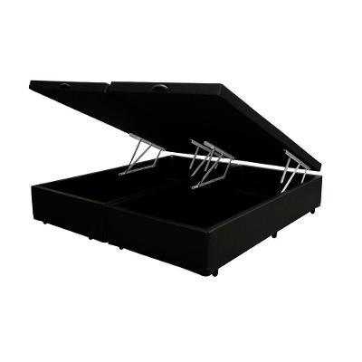 Cama Box Baú Blindado Casal Bipartido King Design Sintético Preto 138x188x41