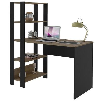 Mesa Escrivaninha 134x120 Cm 3 Prateleiras Pinho Preto Arly Pinho Preto