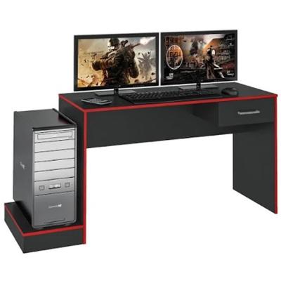 Mesa Escrivaninha Gamer 1 Gaveta 160 Cm Preto Vermelho Arly Preto Vermelho