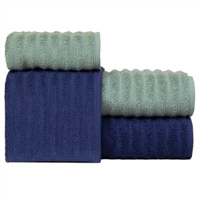 Jogo De Toalhas Fio Penteado Gigante 4 Peças - Soft - Azul + Verde