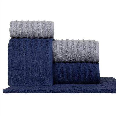 Jogo De Toalhas Fio Penteado Gigante 5 Peças - Soft - Azul + Prata