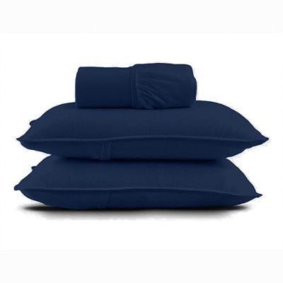 Jogo De Cama King Malha Lisa Com Elástico 100% Algodão - Linha Casa - Azul
