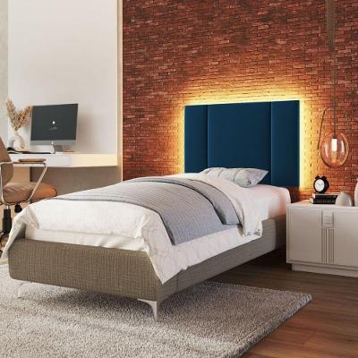 Cabeceira Estofada Cama Box Solteiro Com Led Star 90 Cm veludo Azul Marinho