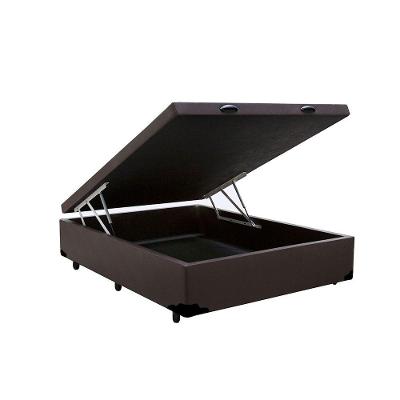 Cama Box Baú Casal Extremo Reforçado King Design Sintético Marrom 138x188x41