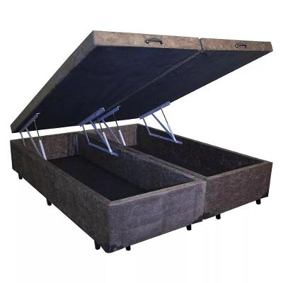 Cama Box Baú Casal Bipartido King Design Suede Marrom 138x188x41