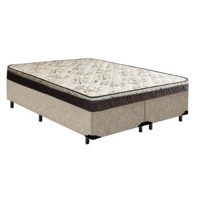 Cama Box Queen Bipartido Suede + Colchão Elegance Ortopédico Espuma D33 Extra Firme 158x198x63 Bege