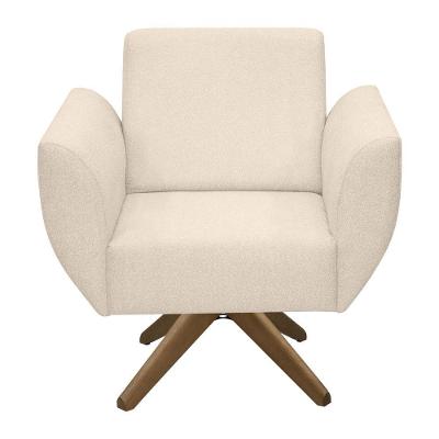 Poltrona Jolly Decorativa Com Base Madeira Em Tecido Boucle Off White
