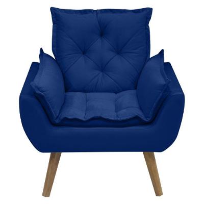 Poltrona Opala Conforto Decorativa Em Veludo Com Pés Palito Azul