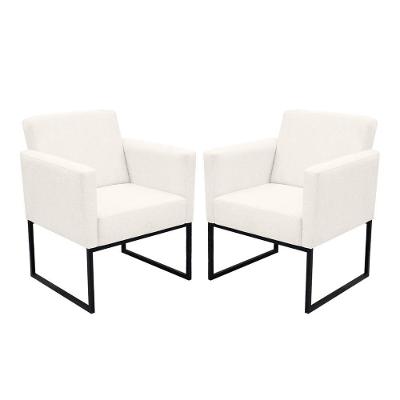 Kit 2 Poltronas Jade Aconchego Tecido Boucle Base Metálica Branco