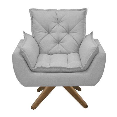 Poltrona Opala Conforto Base Giratória Madeira Tecido Boucle Cinza Escuro