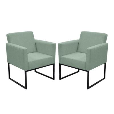 Kit 2 Poltronas Jade Aconchego Tecido Boucle Base Metálica Verde