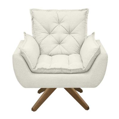 Poltrona Opala Conforto Base Giratória Madeira Tecido Boucle Off White