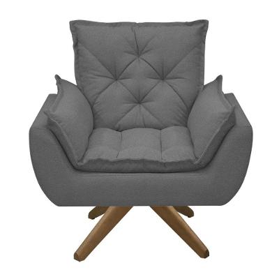 Poltrona Opala Conforto Base Giratória Madeira Tecido Boucle Chumbo