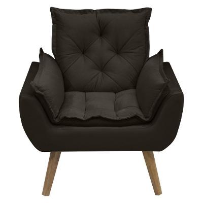 Poltrona Opala Conforto Decorativa Em Veludo Com Pés Palito Marrom
