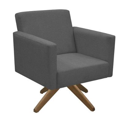 Poltrona Jade Aconchego Decor Tecido Boucle Base Giratória Chumbo