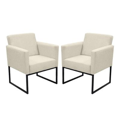 Kit 2 Poltronas Jade Aconchego Tecido Boucle Base Metálica Off White