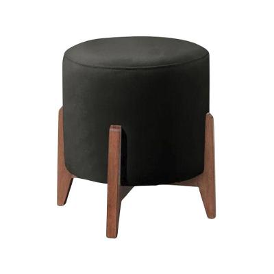 Puff Estofado Decorativo Para Sala Redondo Londres Veludo preto