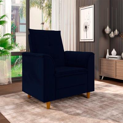 Poltrona Para Sala Confortável Decorativa Londres Suede azul Marinho