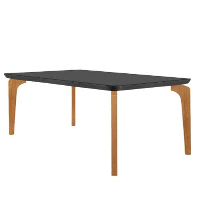 Mesa Sala De Jantar Liz 180cm Em Mdf E Vidro Com Canto Copo Grafite/ Imbuia/ Serig. Grafite