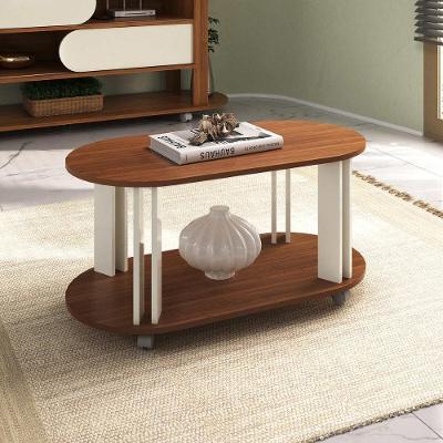 Mesa De Centro Oval 91cm Com Rodízios Multimóveis Cr45310 Cedro-off White