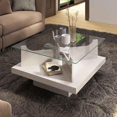 Mesa De Centro Quadrada 70cm Com Vidro Multimóveis Cr45305 Off White