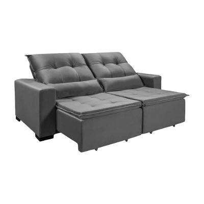 Sofá Chicago 1.80 Mts Reclinável 6 Estágios Veludo Cinza
