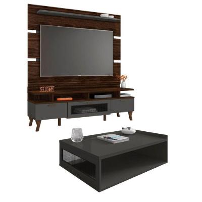 Rack Bancada 160 Cm Painel Tv Até 65” Mesa De Centro Life Cor:marrom Palisandro/ Cinza Régio