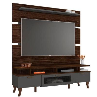 Rack Bancada Painel Para Tv Até 65” Life 160 Cm Estante Cor:marrom Palisandro/ Cinza Régio