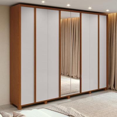 Guarda-roupa Casal 100% Mdf 8 Portas Easy Glow Com Espelhos E Pés Frassino/off White