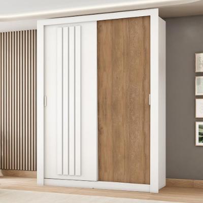 Guarda Roupa Solteiro 2 Portas Darvi Carraro Ripado Branco Com Freijó