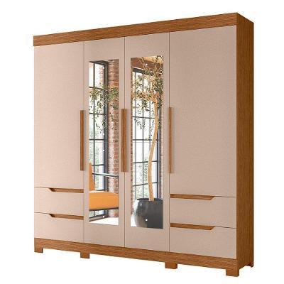 Guarda Roupa Vivacce Casal 4 Portas Com Espelho Albatroz Jatobá/fendi Metallic